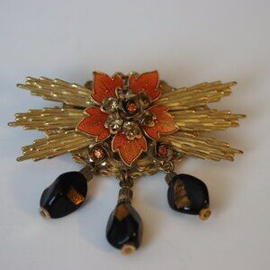 Vintage Unsigned Stanley Hagler? Flower Floral Brooch Pin with Hanging Beads